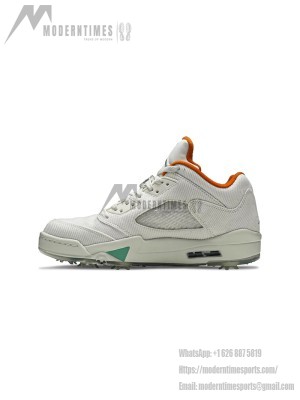 Air Jordan 5 Low Golf CW4204-100 - White Corduroy Sneakers with Green & Orange Accents