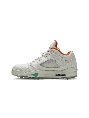 Air Jordan 5 Low Golf CW4204-100 - White Corduroy Sneakers with Green & Orange Accents