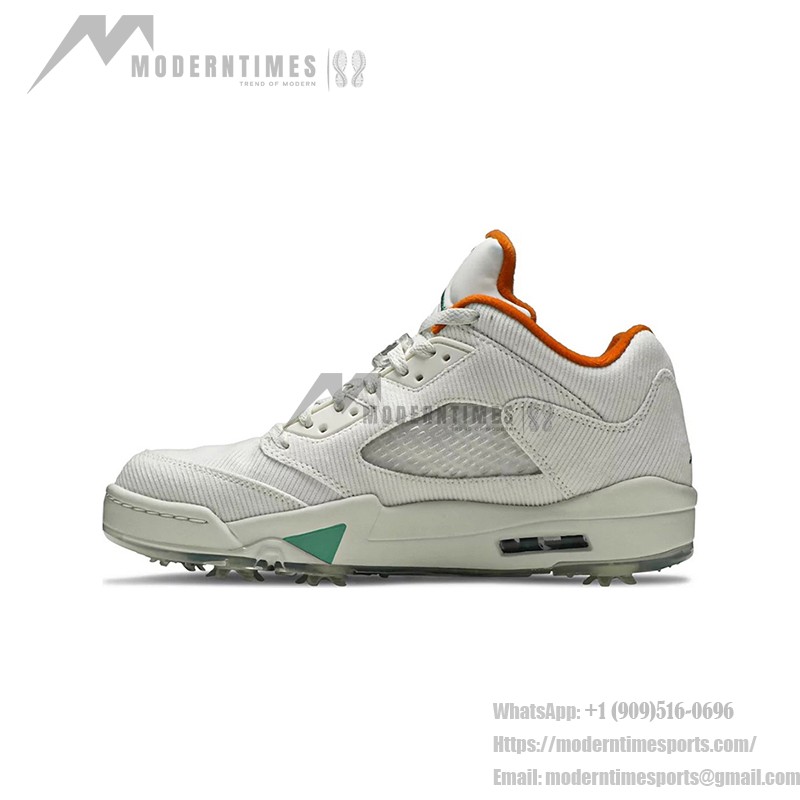 Air Jordan 5 Low Golf CW4204-100 White Corduroy Sneakers with Green and Orange Accents