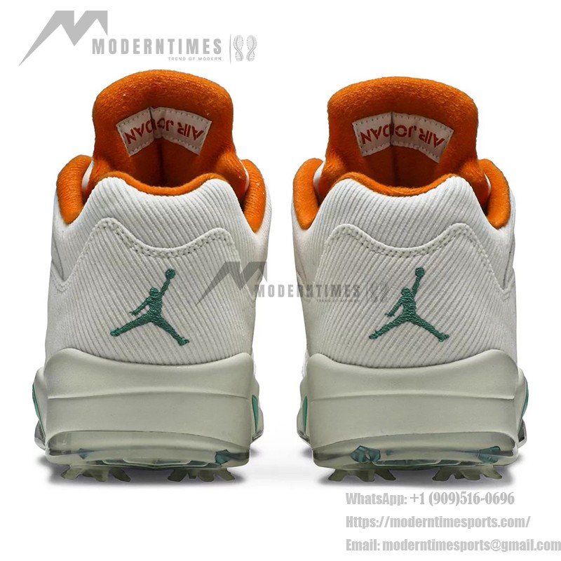 Air Jordan 5 Low Golf CW4204-100 White Corduroy Sneakers with Green and Orange Accents