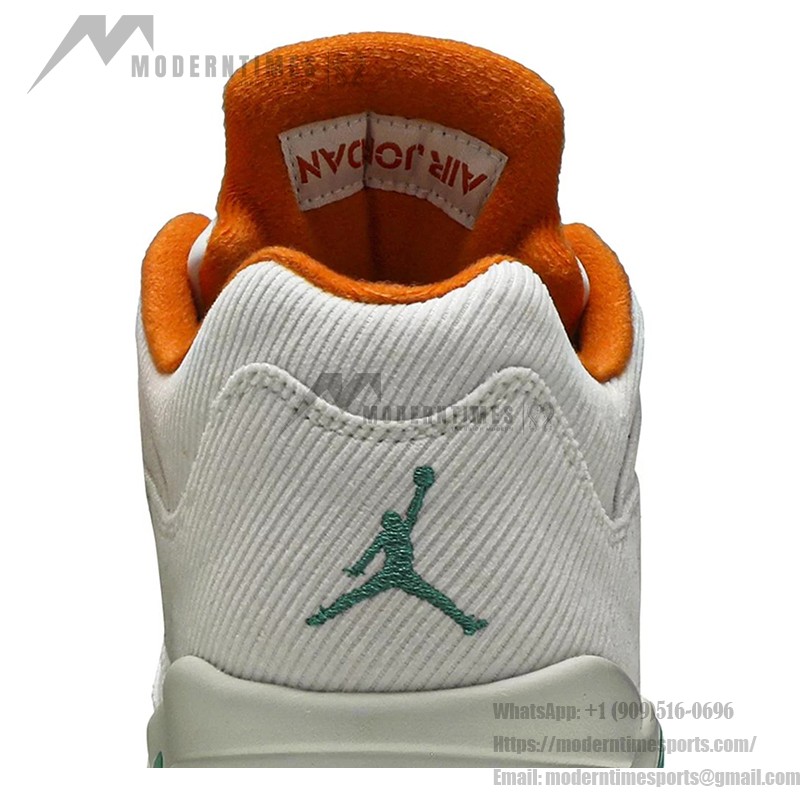 Air Jordan 5 Low Golf CW4204-100 White Corduroy Sneakers with Green and Orange Accents