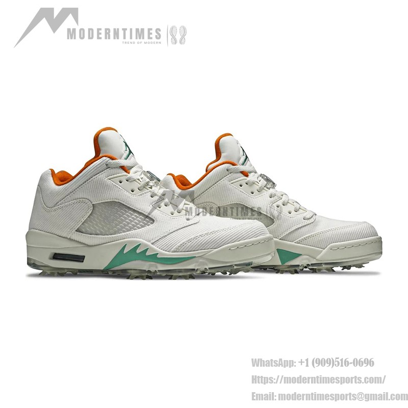 Air Jordan 5 Low Golf CW4204-100 White Corduroy Sneakers with Green and Orange Accents