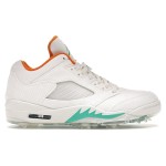 Air Jordan 5 Low Golf CW4204-100 White Corduroy Sneakers with Green and Orange Accents