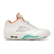 Air Jordan 5 Low Golf CW4204-100 - White Corduroy Sneakers with Green & Orange Accents