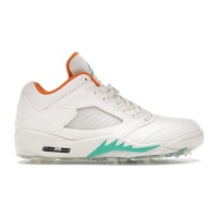 Air Jordan 5 Low Golf CW4204-100 - White Corduroy Sneakers with Green & Orange Accents