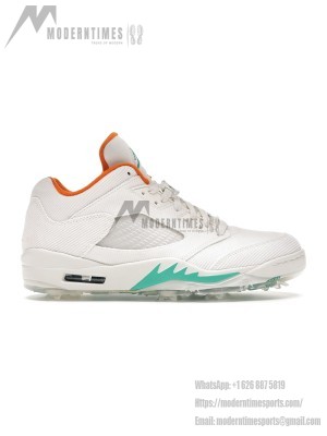 Air Jordan 5 Low Golf CW4204-100 - White Corduroy Sneakers with Green & Orange Accents
