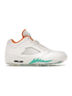 Air Jordan 5 Low Golf CW4204-100 - White Corduroy Sneakers with Green & Orange Accents