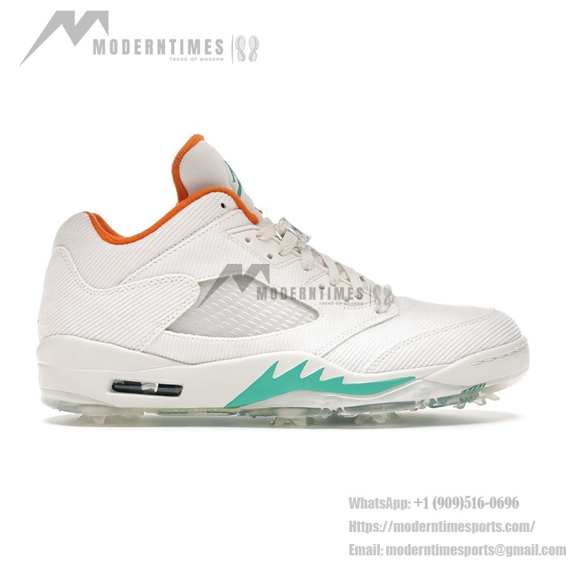 Air Jordan 5 Low Golf CW4204-100 White Corduroy Sneakers with Green and Orange Accents