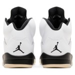 Air Jordan 5 Retro White Leather Sneakers with Black Accents and Translucent Sole