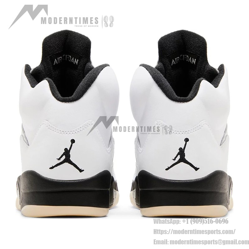 Air Jordan 5 Retro White Leather Sneakers with Black Accents and Translucent Sole