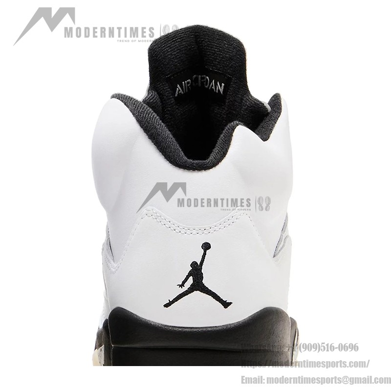 Air Jordan 5 Retro White Leather Sneakers with Black Accents and Translucent Sole