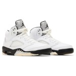 Air Jordan 5 Retro White Leather Sneakers with Black Accents and Translucent Sole