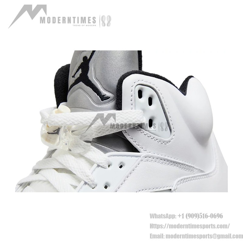 Air Jordan 5 Retro White Leather Sneakers with Black Accents and Translucent Sole