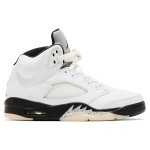 Air Jordan 5 Retro White Leather Sneakers with Black Accents and Translucent Sole