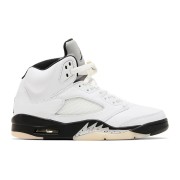 Air Jordan 5 Retro - White Leather with Black Accents & Translucent Sole | Iconic Basketball Style and Everyday Comfort