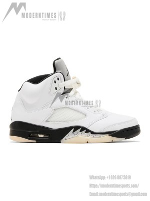 Air Jordan 5 Retro - White Leather with Black Accents & Translucent Sole | Iconic Basketball Style and Everyday Comfort