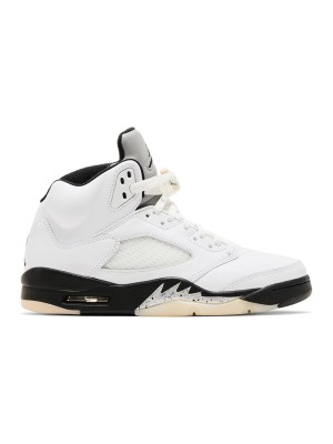 Air Jordan 5 Retro - White Leather with Black Accents & Translucent Sole | Iconic Basketball Style and Everyday Comfort