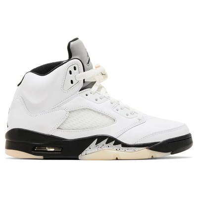 Air Jordan 5 Retro - White Leather with Black Accents & Translucent Sole | Iconic Basketball Style and Everyday Comfort