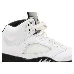 Air Jordan 5 Retro White Leather Sneakers with Black Accents and Translucent Sole