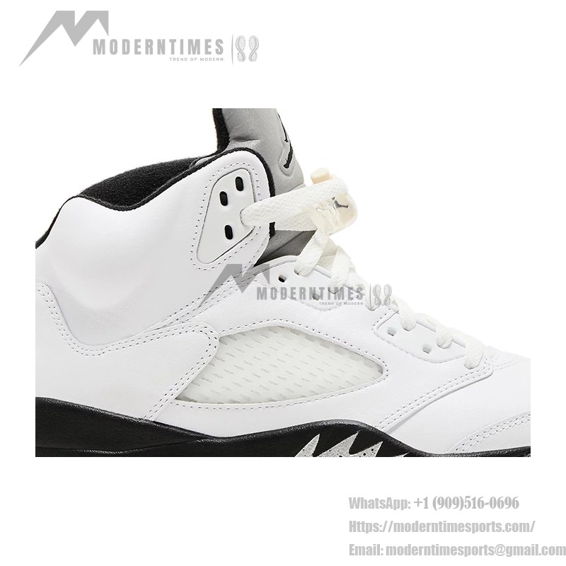 Air Jordan 5 Retro White Leather Sneakers with Black Accents and Translucent Sole