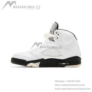 Air Jordan 5 Retro - White Leather with Black Accents & Translucent Sole | Iconic Basketball Style and Everyday Comfort