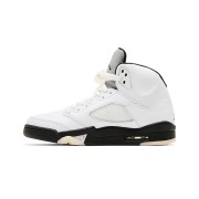 Air Jordan 5 Retro - White Leather with Black Accents & Translucent Sole | Iconic Basketball Style and Everyday Comfort