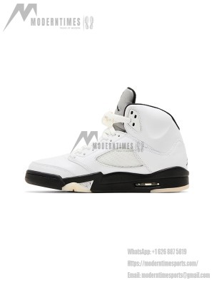 Air Jordan 5 Retro - White Leather with Black Accents & Translucent Sole | Iconic Basketball Style and Everyday Comfort