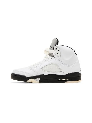 Air Jordan 5 Retro - White Leather with Black Accents & Translucent Sole | Iconic Basketball Style and Everyday Comfort