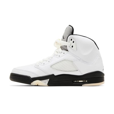 Air Jordan 5 Retro - White Leather with Black Accents & Translucent Sole | Iconic Basketball Style and Everyday Comfort