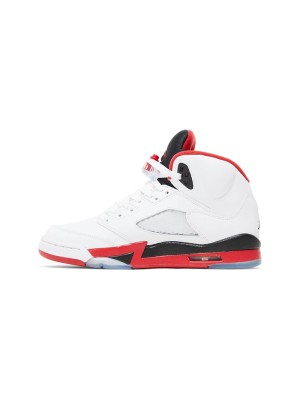 Air Jordan 5 Retro 440888-120 - Fire Red Sneakers with White Leather & Translucent Sole