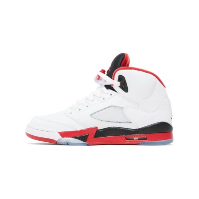 Air Jordan 5 レトロ 440888-120 - 白いレザーと半透明ソールを備えたファイヤーレッドスニーカー