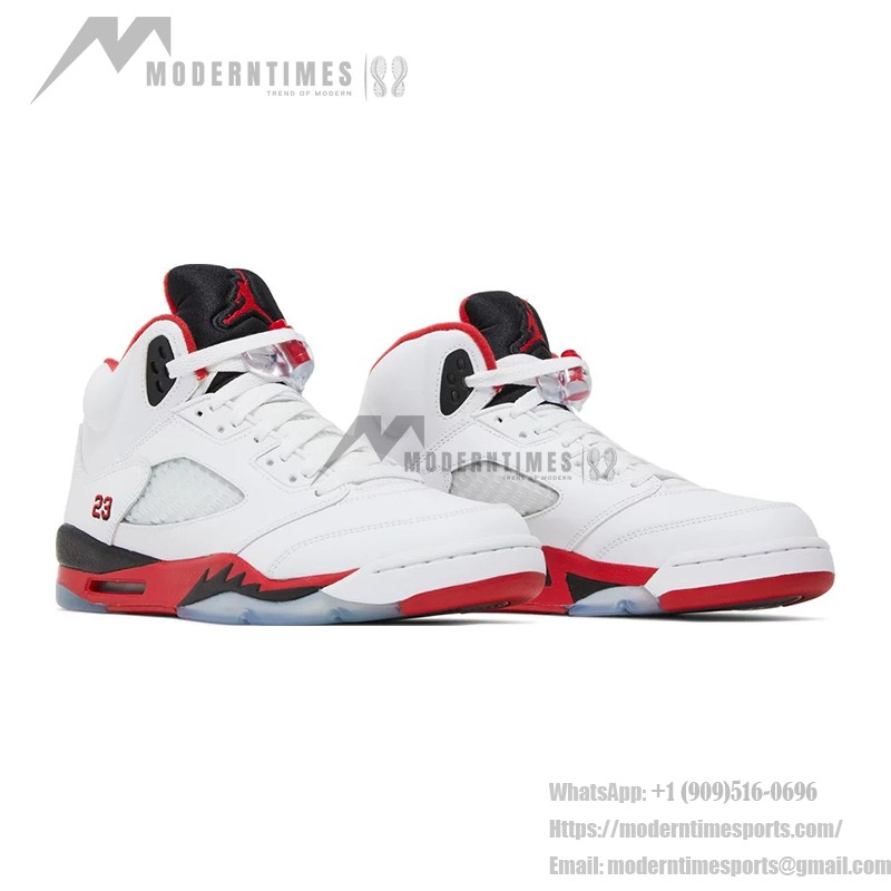 Air Jordan 5 Retro 440888-120 Fire Red Sneakers with White Leather and Translucent Sole