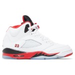 Air Jordan 5 Retro 440888-120 Fire Red Sneakers with White Leather and Translucent Sole