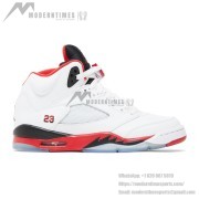 Air Jordan 5 Retro 440888-120 - Fire Red Sneakers with White Leather & Translucent Sole