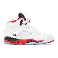 Air Jordan 5 Retro 440888-120 - Fire Red Sneakers with White Leather & Translucent Sole