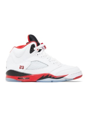 Air Jordan 5 Retro 440888-120 - Fire Red Sneakers with White Leather & Translucent Sole