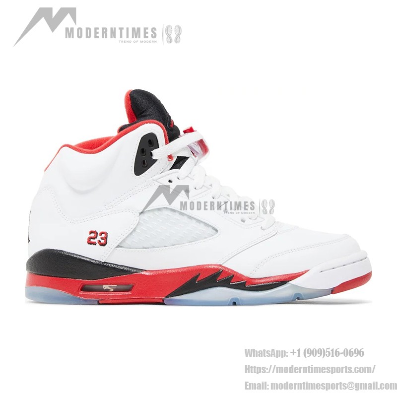 Air Jordan 5 Retro 440888-120 Fire Red Sneakers with White Leather and Translucent Sole