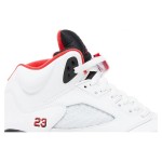 Air Jordan 5 Retro 440888-120 Fire Red Sneakers with White Leather and Translucent Sole