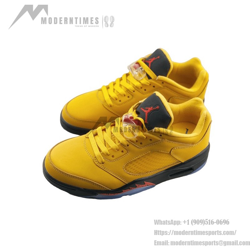 Air Jordan 5 Retro Low DA8016-700 Chutney Yellow Sneakers with Red Accents and Reflective Tongue