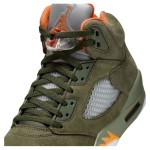 Air Jordan 5 Retro DD0587-308 Olive Green Suede Sneakers with Orange Accents and Reflective Tongue