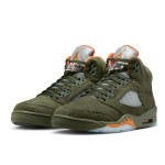 Air Jordan 5 Retro DD0587-308 Olive Green Suede Sneakers with Orange Accents and Reflective Tongue