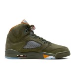 Air Jordan 5 Retro DD0587-308 Olive Green Suede Sneakers with Orange Accents and Reflective Tongue