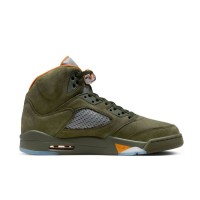 Air Jordan 5 Retro DD0587-308 - Olive Green Suede Sneakers with Orange Accents & Reflective Tongue