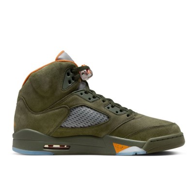 Air Jordan 5 Retro DD0587-308 - Olive Green Suede Sneakers with Orange Accents & Reflective Tongue