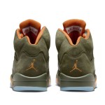 Air Jordan 5 Retro DD0587-308 Olive Green Suede Sneakers with Orange Accents and Reflective Tongue