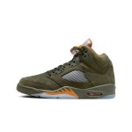 Air Jordan 5 Retro DD0587-308 Olive Green Suede Sneakers with Orange Accents and Reflective Tongue