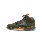 Air Jordan 5 Retro DD0587-308 - Olive Green Suede Sneakers with Orange Accents & Reflective Tongue