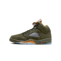 Air Jordan 5 Retro DD0587-308 - Olive Green Suede Sneakers with Orange Accents & Reflective Tongue