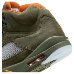 Air Jordan 5 Retro DD0587-308 Olive Green Suede Sneakers with Orange Accents and Reflective Tongue