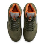 Air Jordan 5 Retro DD0587-308 Olive Green Suede Sneakers with Orange Accents and Reflective Tongue